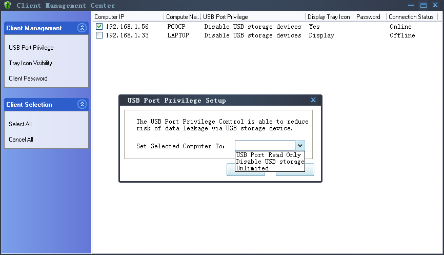 Providing centralized USB port management and USB antivirus protection